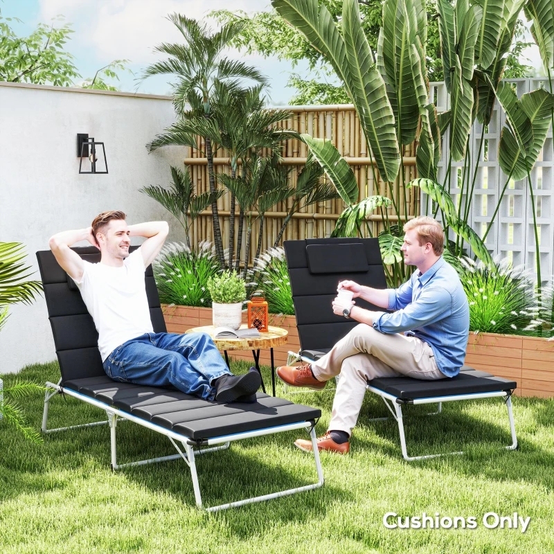 Outsunny Foldable Chaise Lounge Cushion Set of 2, Outdoor Lounge Chair Cushion Set, UPF50+ 230gsm Olefin, 80" x 26" Black
