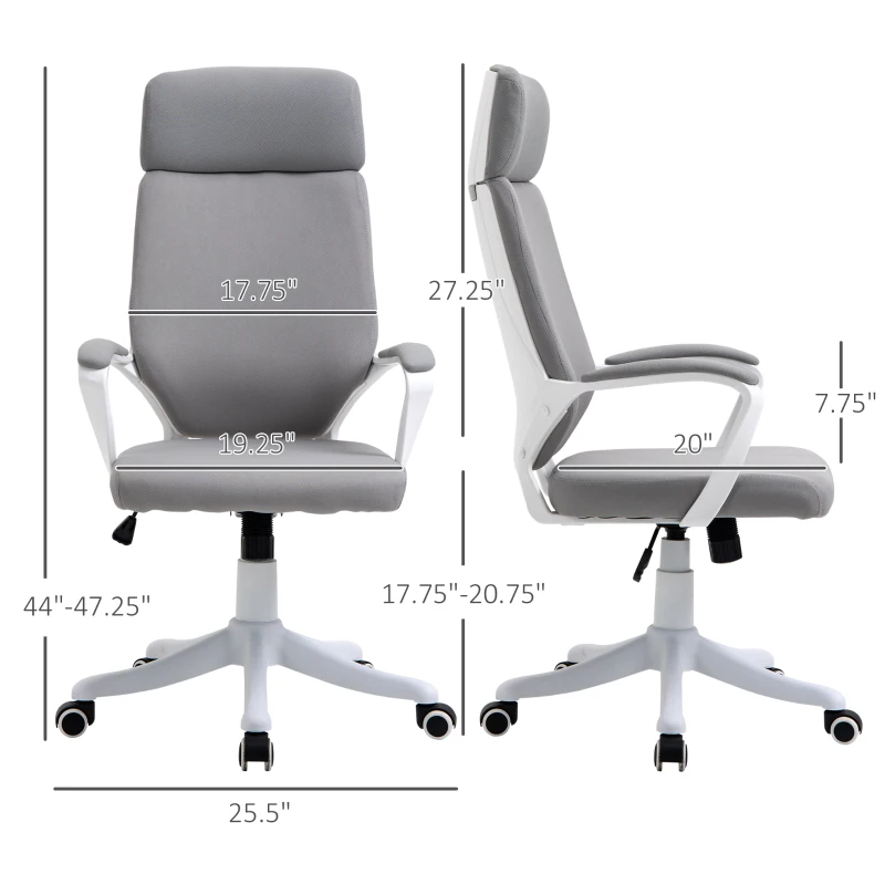 Vinsetto Ergonomic Home Office Chair High Back Computer Desk Chair with Lumbar Back Support, Padded Armrests, Adjustable Height, Grey
