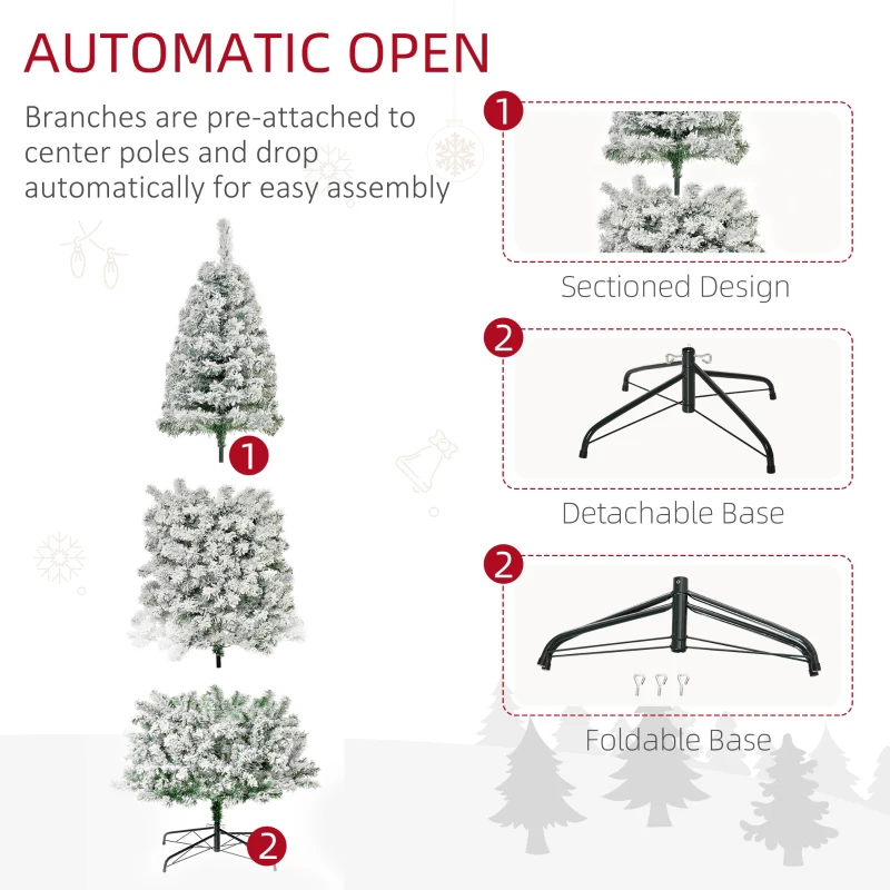 HOMCOM 9ft Pre-Lit Snow-Flocked Slim Douglas Fir Artificial Christmas Tree with Realistic Branches, 550 LED Lights and 988 Tips