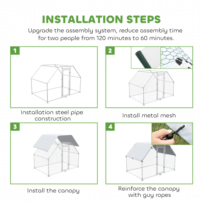 PawHut 9.2' x 6.3' Metal Chicken Coop, Galvanized Walk-in Hen House, Poultry Cage Outdoor Backyard with Waterproof UV-Protection Cover for Rabbits, Ducks