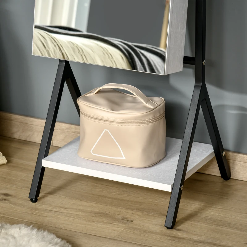 HOMCOM Jewellery Cabinet with Full-Length Mirror and Shelf, Jewellery Armoire, Lockable Storage Organizer for Dressing Room, White