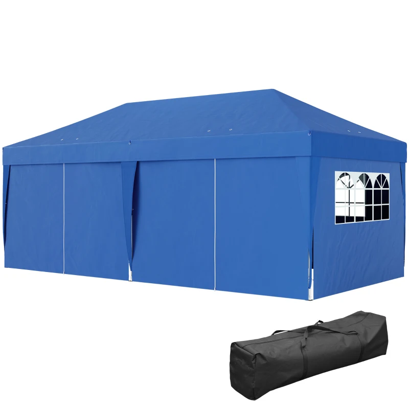 Outsunny 10' x 20' Pop Up Canopy Tent Outdoor Portable Easy Up Party Tent Garden Shade Shelter with Walls Carrying Bag, Blue