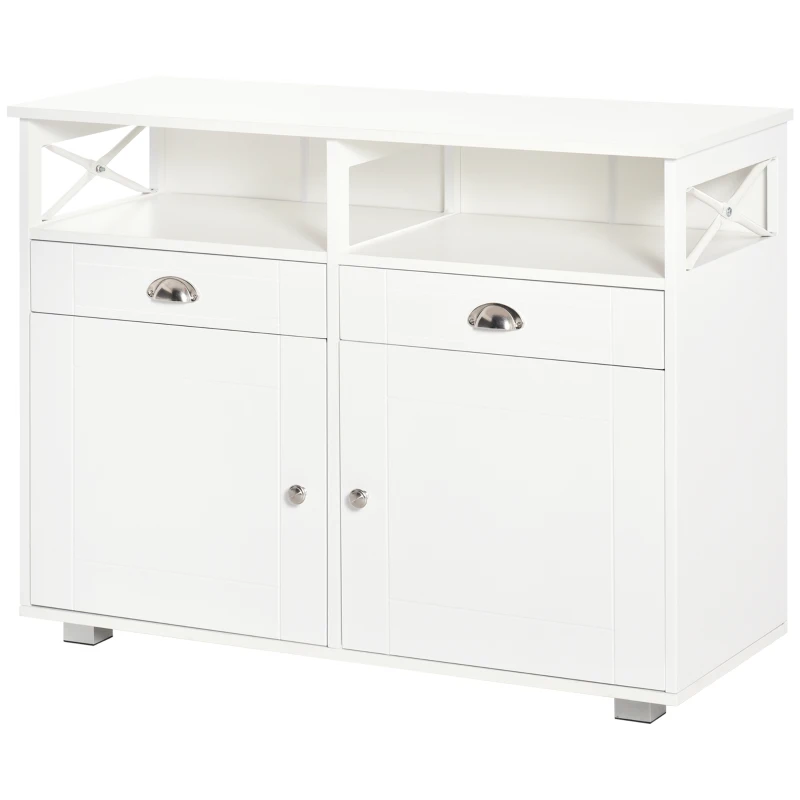 HOMCOM Sideboard Buffet Cabinet, Coffee Bar Cabinet, Kitchen Cabinet with Storage Drawers, Large Tabletop and Crossbar Side Design, White
