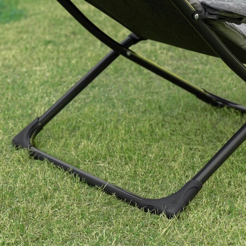 Outsunny Folding Lounge Chair, Mesh Fabric Lounger with Thick Padded Cushion and Armrest, Camping Beach Chair for Poolside, Deck, Backyard, Grey