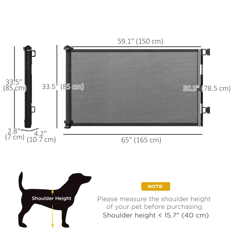 PawHut Retractable Pet Gate w/ Single Hand Operation, for Stairs, Doorways, Hallways - Black