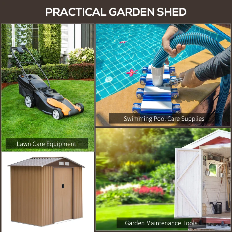 Outsunny 7' x 4' Outdoor Storage Shed, Garden Tool House w/ Foundation Kit Vents & Sliding Doors for Backyard Patio, Brown