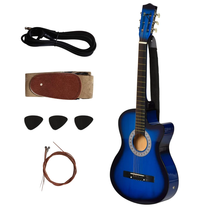 Soozier 38 Inch Full Size Classical Acoustic Electric Guitar Premium Gloss Finish with Strings, Picks, Shoulder Strap and Case Bag, Blue