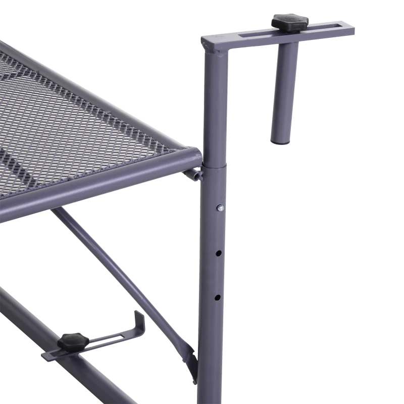 Outsunny Adjustable Balcony Hanging Railing Table, Metal Mounting Mini Wall Desk Storage Rack, Outdoor Flower Stand Serving Table Rectangle, Grey