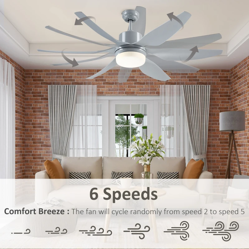 HOMCOM 52" Reversible Indoor Ceiling Fan with Light, Modern Mount LED Lighting Fan with Remote Control, for Bedroom, and Living Room, Gray