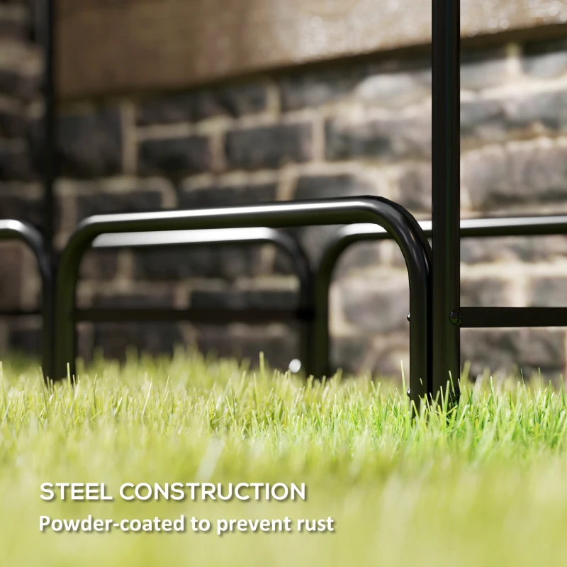 Outsunny 4ft Outdoor Firewood Rack with Cover and Carrier, Adjustable Wood Storage Holder, Indoor Outdoor Log Rack, Black