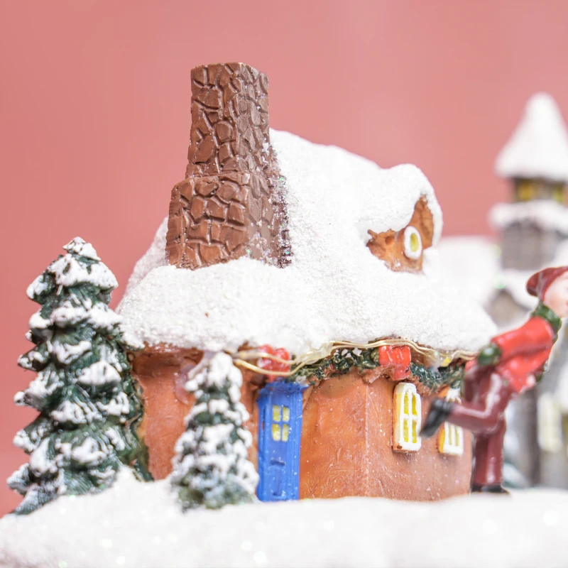 HOMCOM Christmas Village Houses with LED Lights, Music, Christmas Village Decoration with Rotating Ice Skaters, Battery Operated