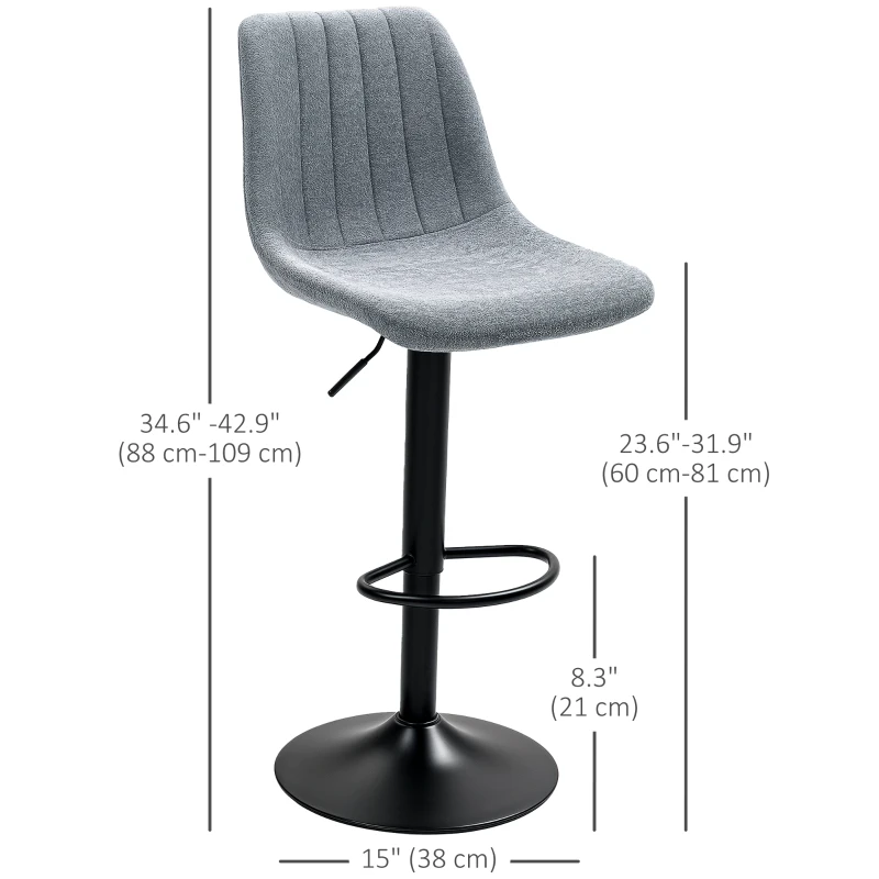 HOMCOM Adjustable Barstools Set of 2, Swivel Bar Stools with Back and Footrest for Kitchen Island Counter, Charcoal Grey