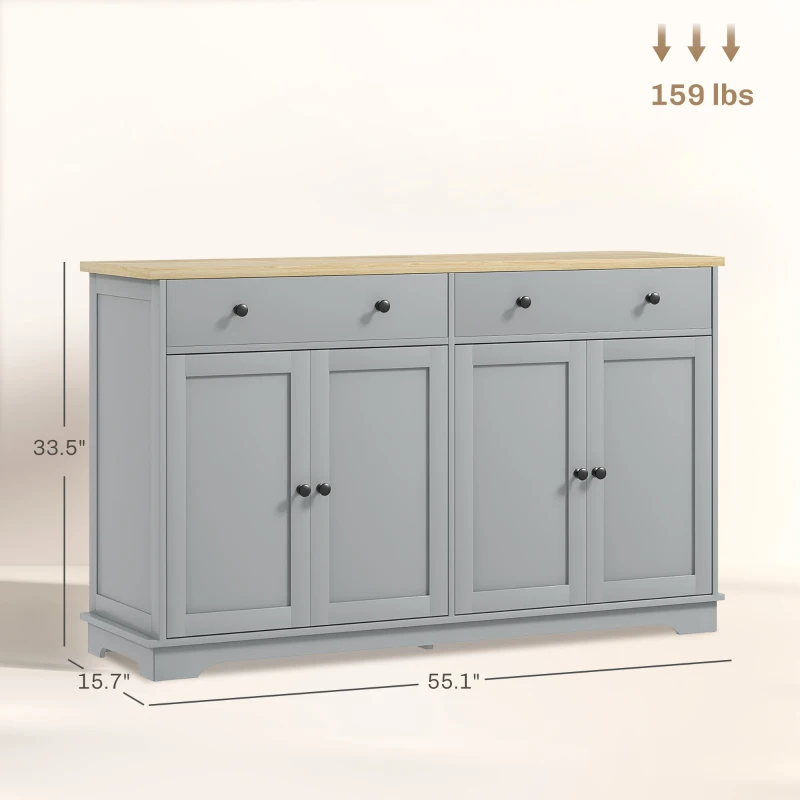 HOMCOM Modern Sideboard, Buffet Cabinet with Storage Drawers, Adjustable Shelves for Living Room, Dining Room, Entryway, Gray