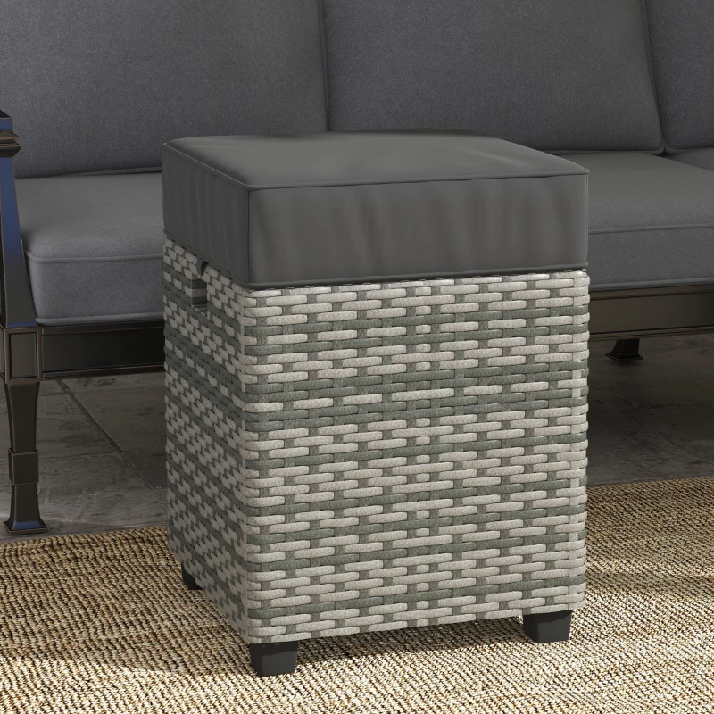Outsunny 2 PCS Patio Wicker Ottoman Set, Square Outdoor PE Rattan Footrest with Removable Cushion for Backyard, Grey