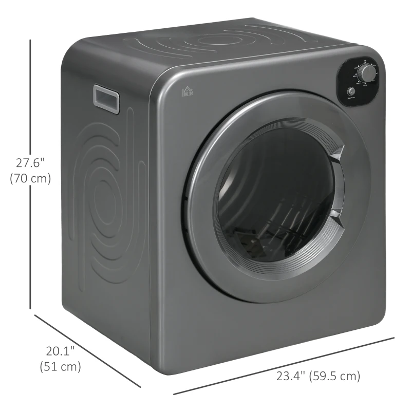 HOMCOM Compact Laundry Dryer Machine, 1300W, 3.22 Cu. Ft. Electric Portable Clothes Dryer with 7 Drying Modes for Apartment or Dorm, Grey