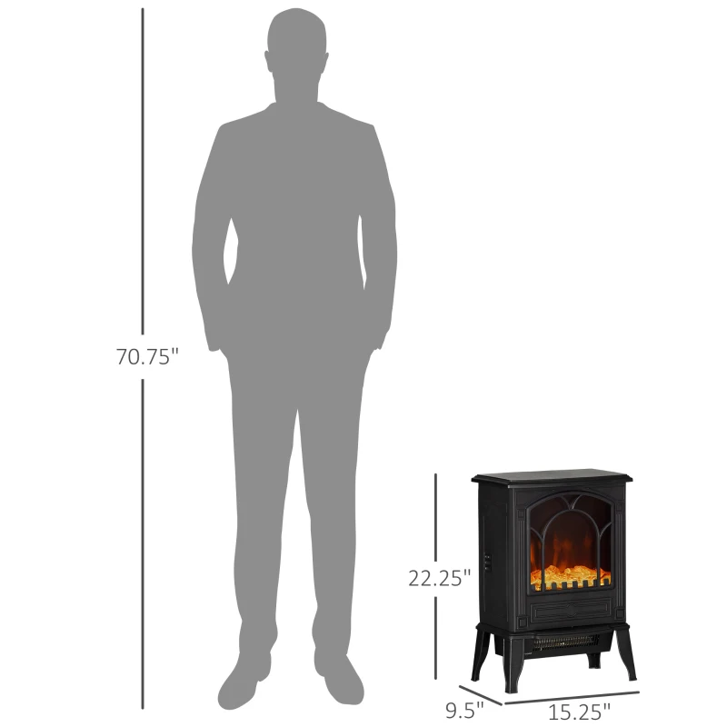 HOMCOM Electric Fireplace Heater, Freestanding Fireplace Stove with Realistic Flame Effect Overheat Protection 750W/1500W Black