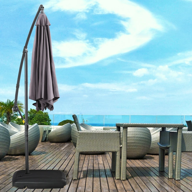 Outsunny Cantilever Offset Umbrella Base Portable Square Parasol Weights with Wheels, Water and Sand Filled, Up to 165 lbs, Black