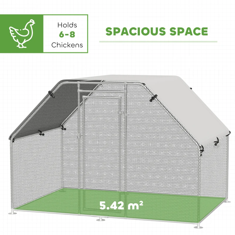 PawHut 9.2' x 6.3' Metal Chicken Coop, Galvanized Walk-in Hen House, Poultry Cage Outdoor Backyard with Waterproof UV-Protection Cover for Rabbits, Ducks