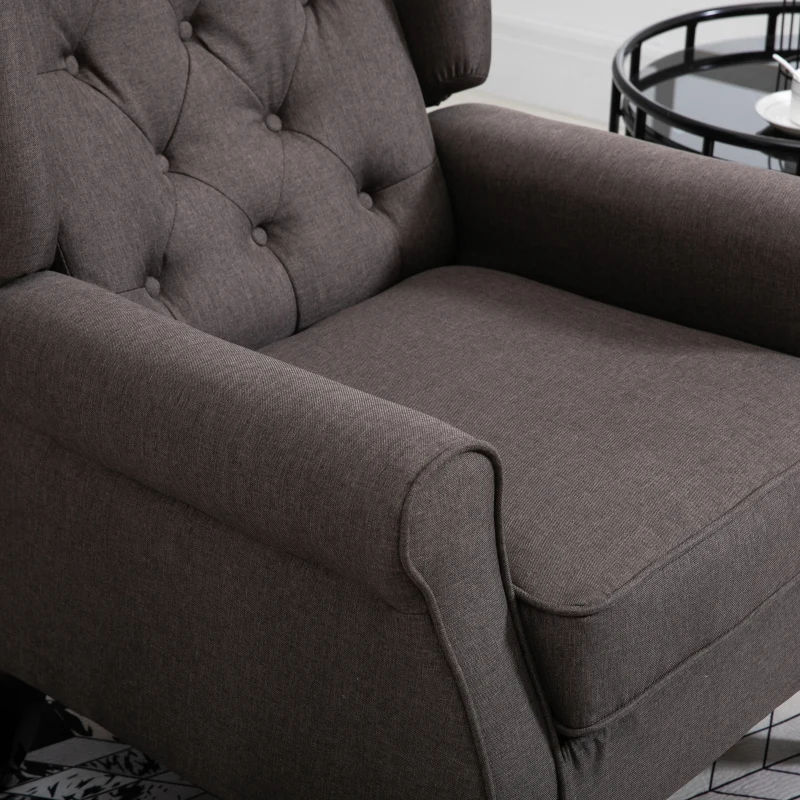 HOMCOM Wingback Accent Chair for Living Room, Button-Tufted Lounge Chair with Round Armrests and Wood Legs, Dark Brown