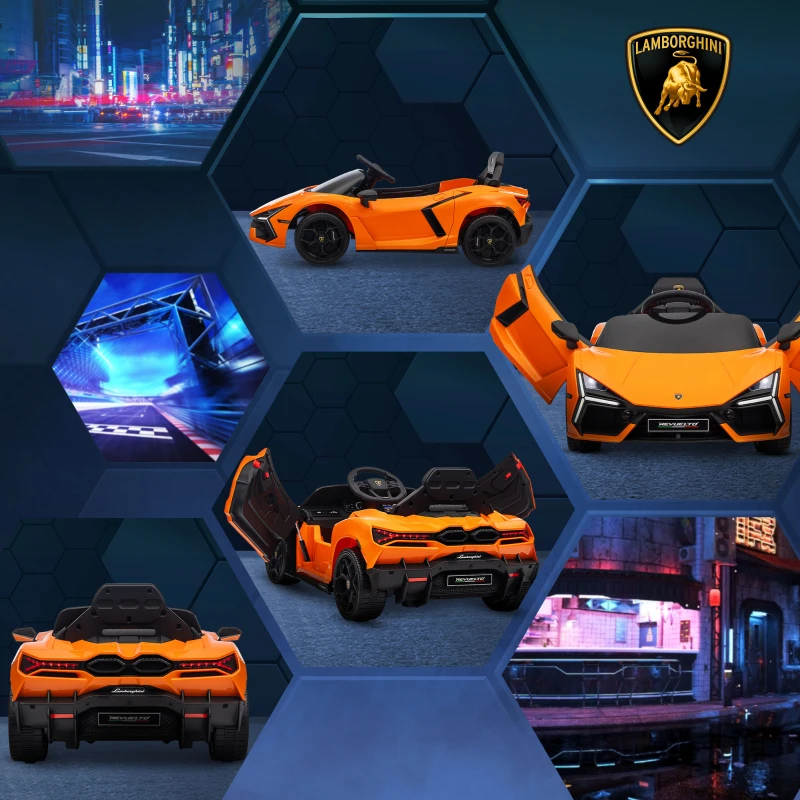 Qaba Lamborghini Revuelto Licensed 12V Kids Ride on Car Electric Car w/ Hydraulic Doors, Remote, Transport Wheels, Orange