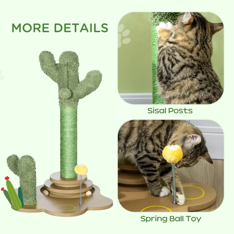 PawHut 23.5" Cactus Cat Scratching Post with Turntable Interactive Ball Toy, Cute Cat Scratching Post with Extreme Stability, Cactus Cat Tree for Indoor Cats