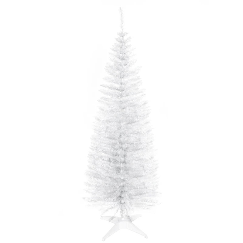 HOMCOM 5' Artificial Pencil Christmas Tree, Slim Xmas Tree with 294 Realistic Branch Tips and Plastic Stand, White