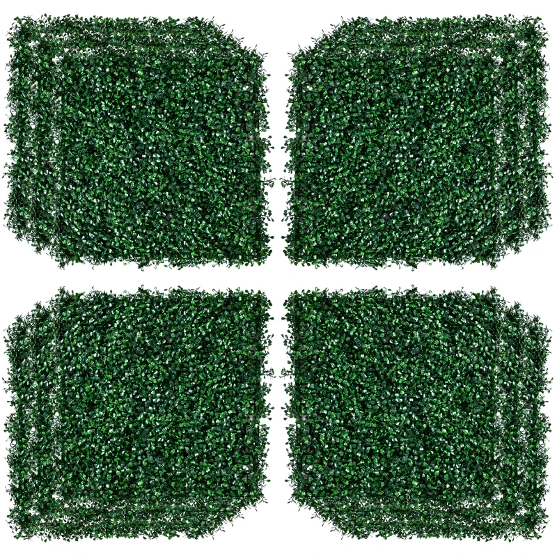 Outsunny 12PCs Grass Wall Panels, 20" x 20" Artificial Grass Wall Decor, Greenery Backdrop Panels Wall for Outdoor, Indoor, Garden, Fence, Backyard, Dark Green