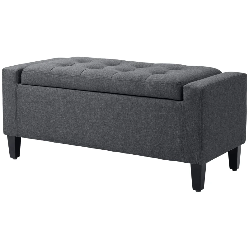 HOMCOM Storage Ottoman Bench, Linen Upholstered Bench with Tufted Design