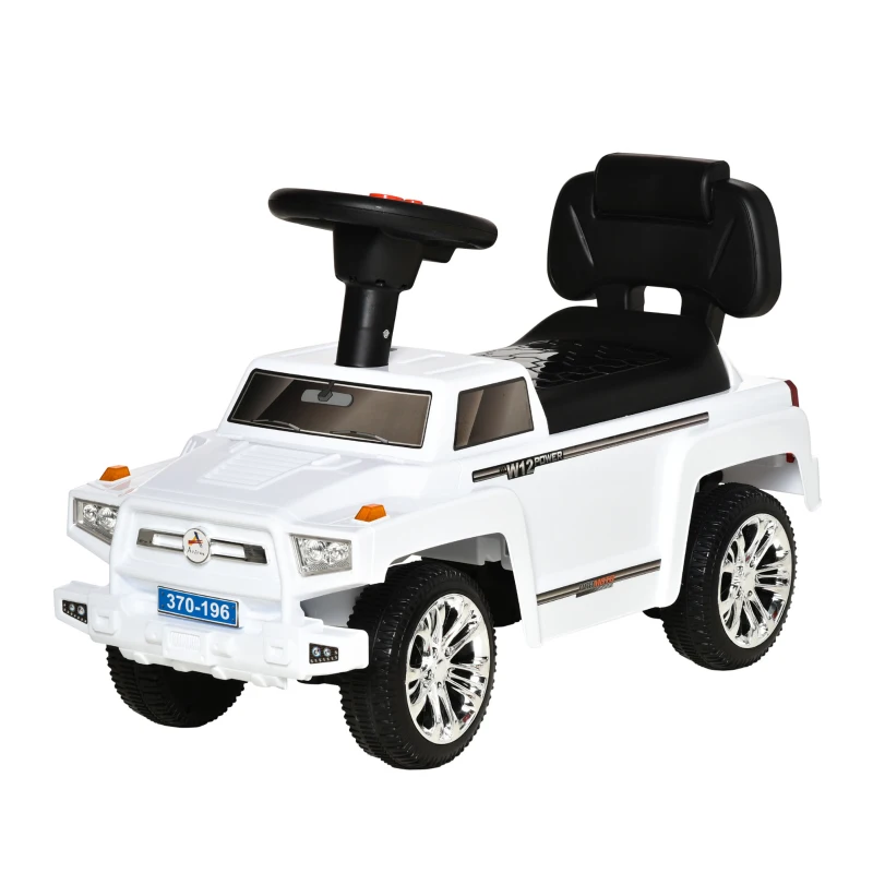 Aosom Kids Ride on Push Car, SUV Style Sliding Walking Car for Toddle with Horn, Music, Working Lights, Hidden Storage and Anti-dumping System, White