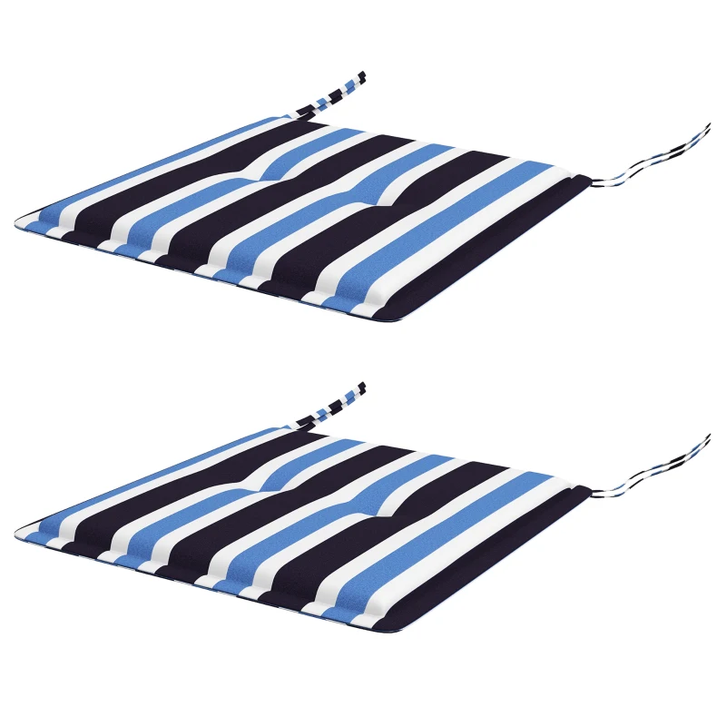 Outsunny 2-Piece Seat Cushion Replacement, Outdoor Patio Chair Cushions Set with Ties, Button Tufted, Blue White Strip