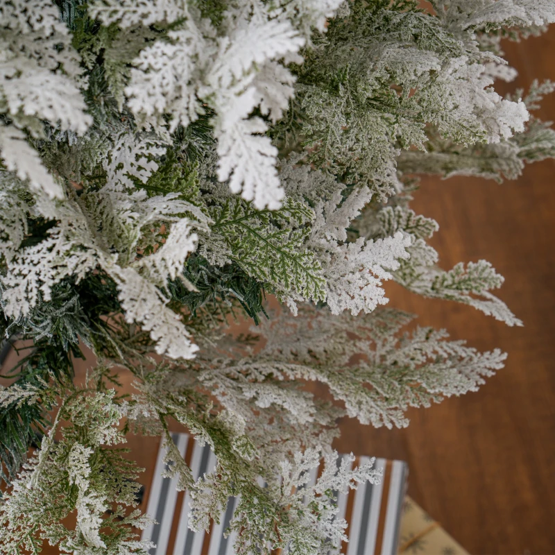 HOMCOM 5 Feet Pencil Snow Flocked Artificial Christmas Tree with 517 Realistic Cypress Branches, Auto Open, Green