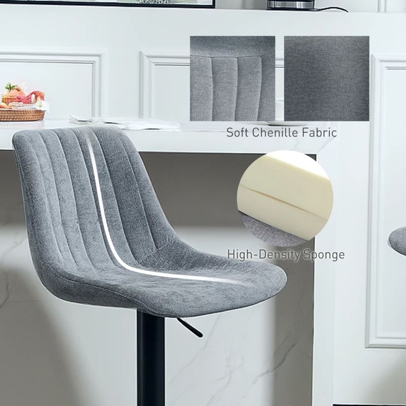 HOMCOM Adjustable Barstools Set of 2, Swivel Bar Stools with Back and Footrest for Kitchen Island Counter, Charcoal Grey