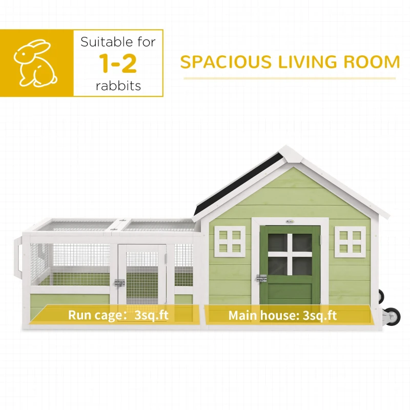 PawHut 64 Inch Rabbit Hutch with Asphalt Roof, Handle, Wheels, Multicolo