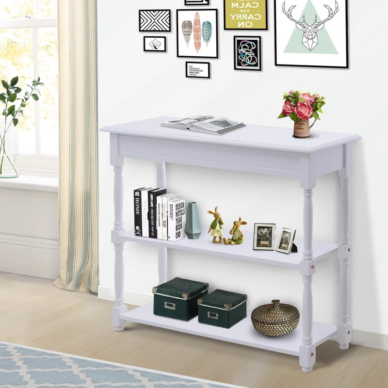HOMCOM Console Table Modern Sofa Table with 2 Tier Shelves for Living Room, Entryway, Bedroom, Grey