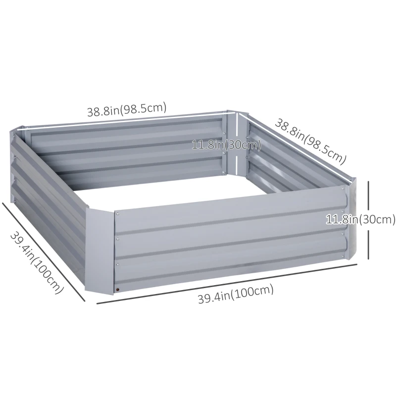 Outsunny 39" x 39" x 12" Set of 2 Raised Garden Bed, Elevated Planter Box with Galvanized Steel Frame for Growing Flowers, Herbs, Succulents, Grey
