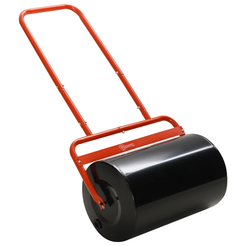 Outsunny Heavy Duty Lawn Roller, 20" Push/Tow Behind Sod Roller, Grass Flattener Filled with 11gal Water/136lbs Sand, Red