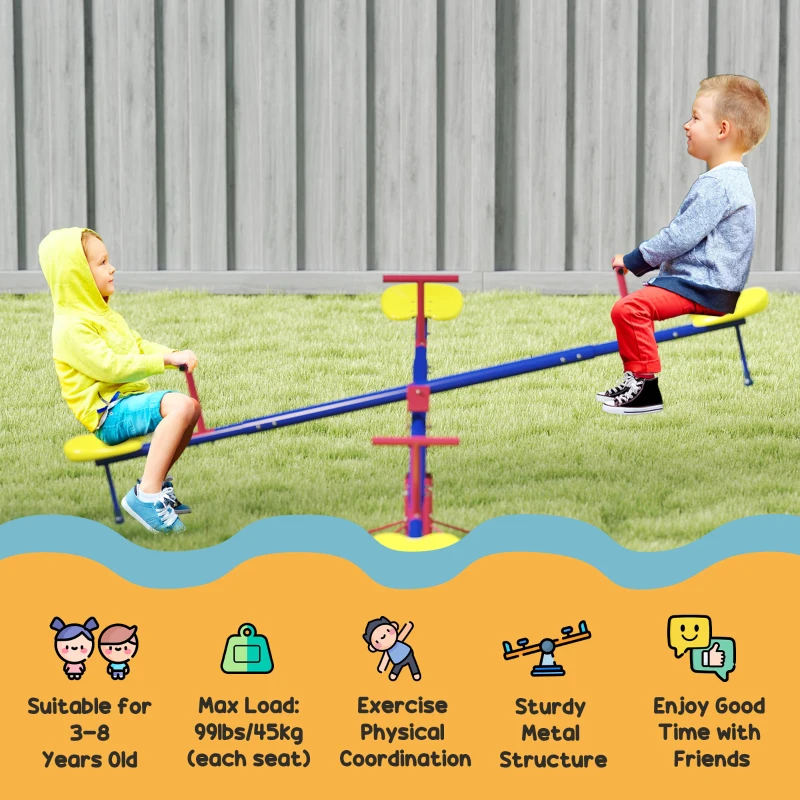 Outsunny Kids Seesaw Swivel Teeter Totter with 360° Spinning, 4 Seater Seesaw Outdoor Playground Equipment for Backyard, Boys and Girls Aged 3-8 Years Old