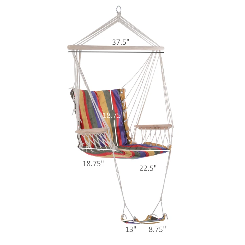 Outsunny Patio Hammock Chair, Portable Hanging Cotton Rope Hammock Swing Chair Sleeping Bed Seat with Footrest for Outdoor Garden Yard Camping Red