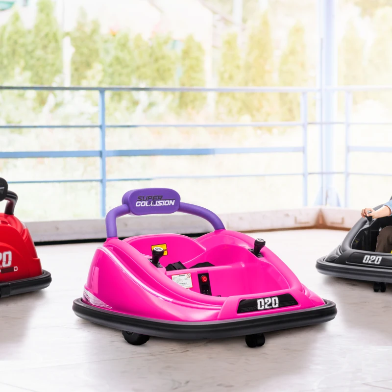 Aosom 12V Kids Bumper Car Twins Motor with Parent Remote Control, Safety Belt, Lights, 360° Rotation, Pink(m-10)