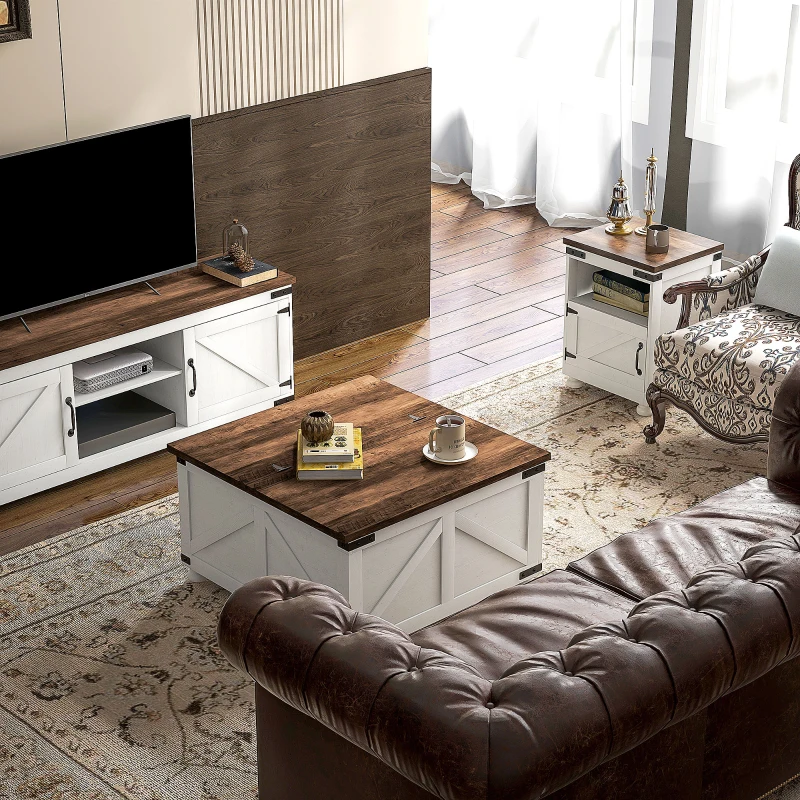 HOMCOM Coffee Table with Lift Top, 32" Farmhouse Center Table with Hidden Compartment for Living Room, Antique White