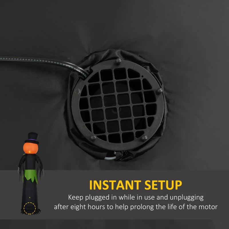 Outsunny 8ft Inflatable Halloween Pumpkin Head Ghost in A Hat, Blow Up LED Display for Garden Indoor Outdoor