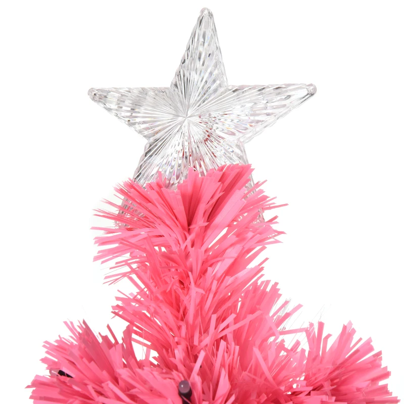 HOMCOM 6ft Tall Fir Artificial Christmas Tree with Realistic Branches, 230 Multi-Color Fiber Optic LED Lights and 230 Tips, Pink