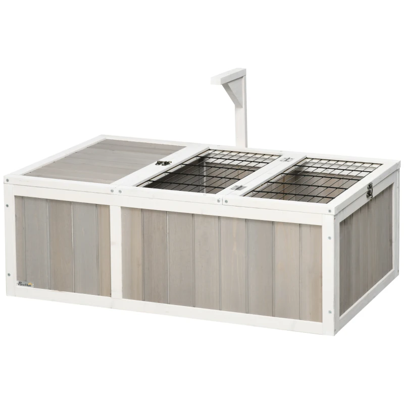 PawHut Wooden Tortoise Habitat with Openable Top, Run Cage, Two Rooms, Grey