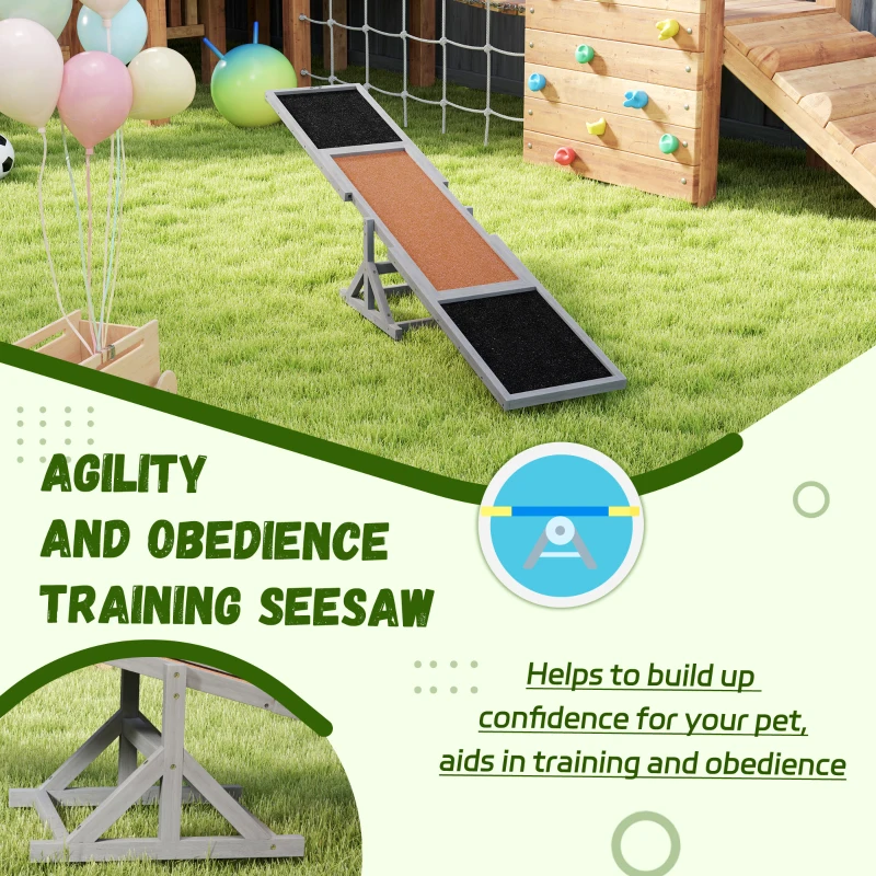 PawHut Wooden Dog Agility Seesaw for Training and Exercise, Weather Resistant, 83" L x 16" W x 14" H, Gray