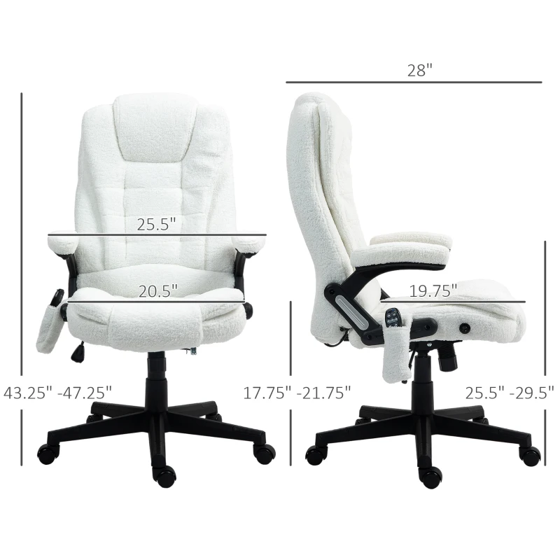 Vinsetto 6 Point Executive Office Chair with Heat, Velvet High Back Vibrating Massage Office Chair, White