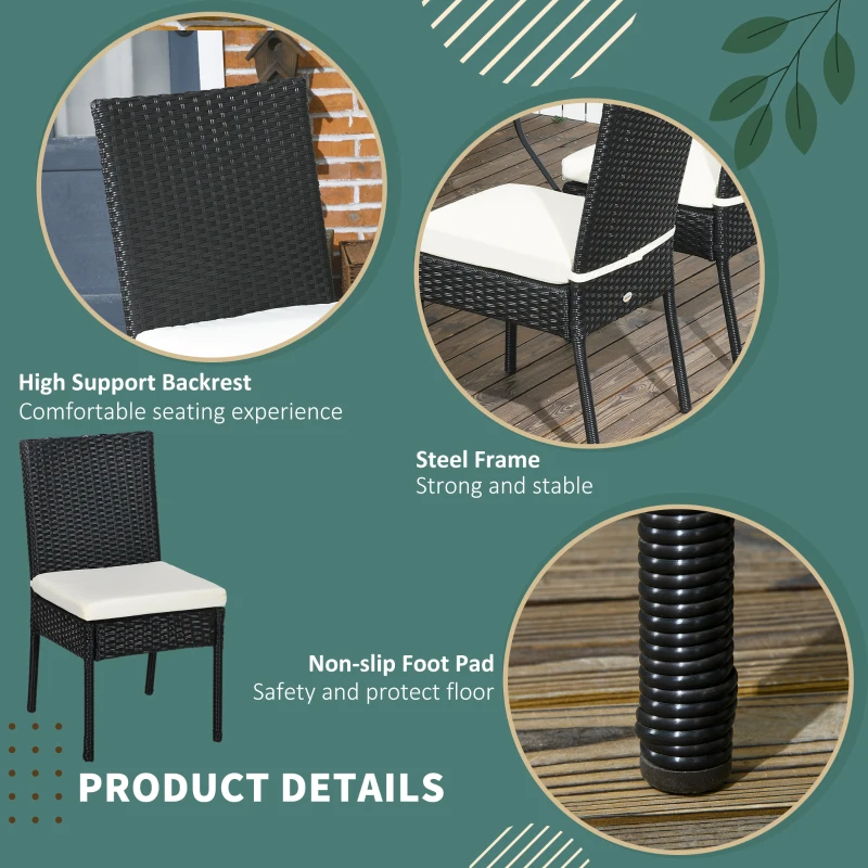 Outsunny 4 PE Rattan Outdoor Dining Chairs with Cushions, Patio Wicker Dining Chairs with Backrest, Black