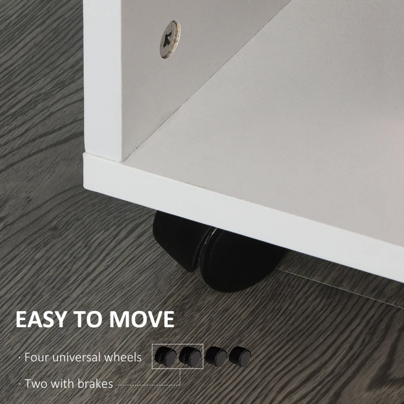 Vinsetto Mobile File Cabinet and Printer Stand for Home Office, Mobile Printer Table with 4 Open Storage Shelves, Door Cabinet, Wheels, White