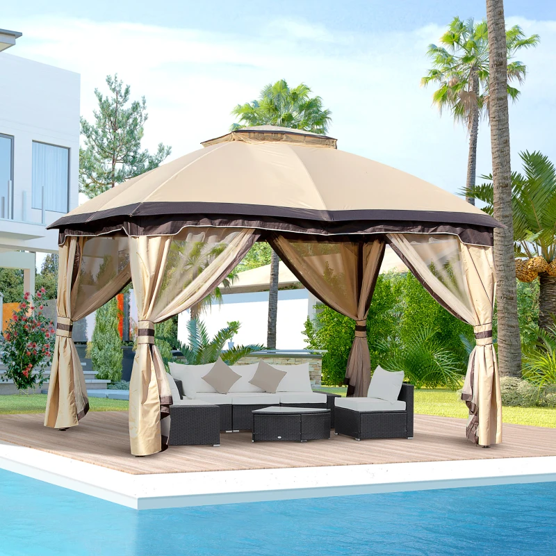 Outsunny 10' x 12' Outdoor Gazebo, Patio Gazebo Canopy Shelter w/Double Vented Roof, Zippered Mesh Sidewalls, Solid Steel Frame, Beige