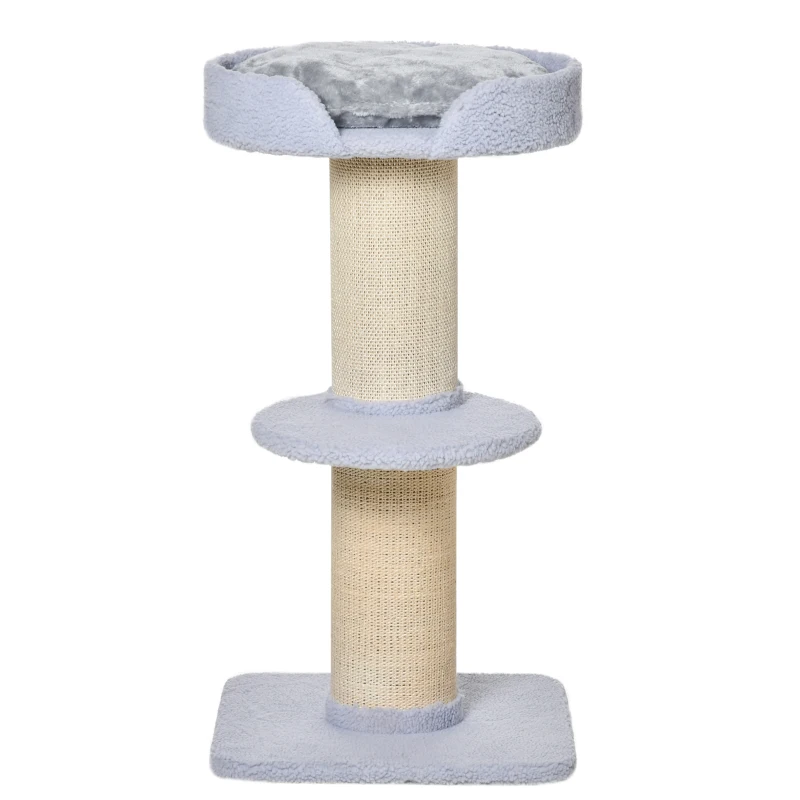 PawHut Cat Tree Kitty Tower with Sisal Mat Scratching Post, Cat Bed, Cushion, Perch, 18" x 18" x 36",  Light Blue