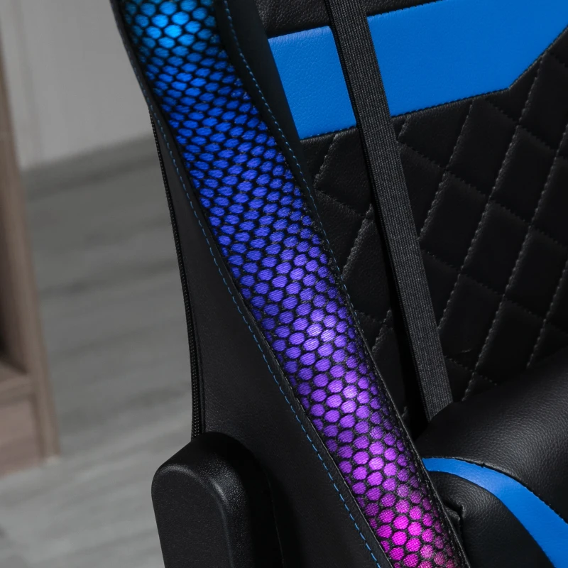 Vinsetto Racing Gaming Chair with RGB LED Lights, Adjustable Height, Gamer Office Chair, Computer Desk Chair, Black/Blue